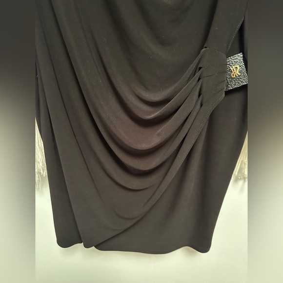 Joseph Ribkoff Faux Wrap Black Dress Womens Size 14 Long Sleeve Cowl  Neckline - Picture 3 of 7